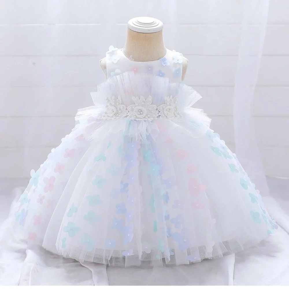 Girls White Flower Tulle Dress-2-3 Years-White-Reedoo Peter - Picture 2 of 8